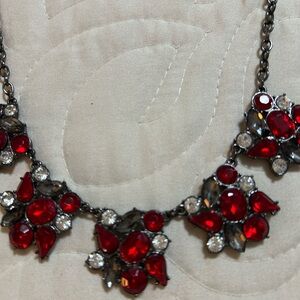 Elegant Red and Silver Statement Necklace